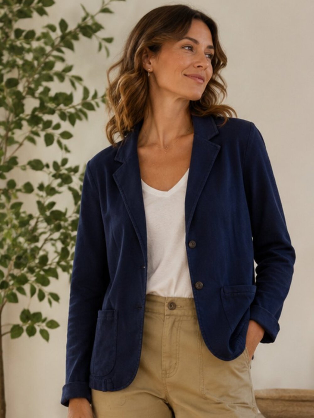L.L.Bean French Terry Knit Blazer Navy Blue Cotton Sweatshirt Jacket L